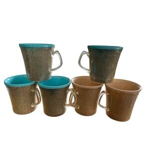 Vintage set of 6 ‎ Raffia woven Coffee cups 1960's